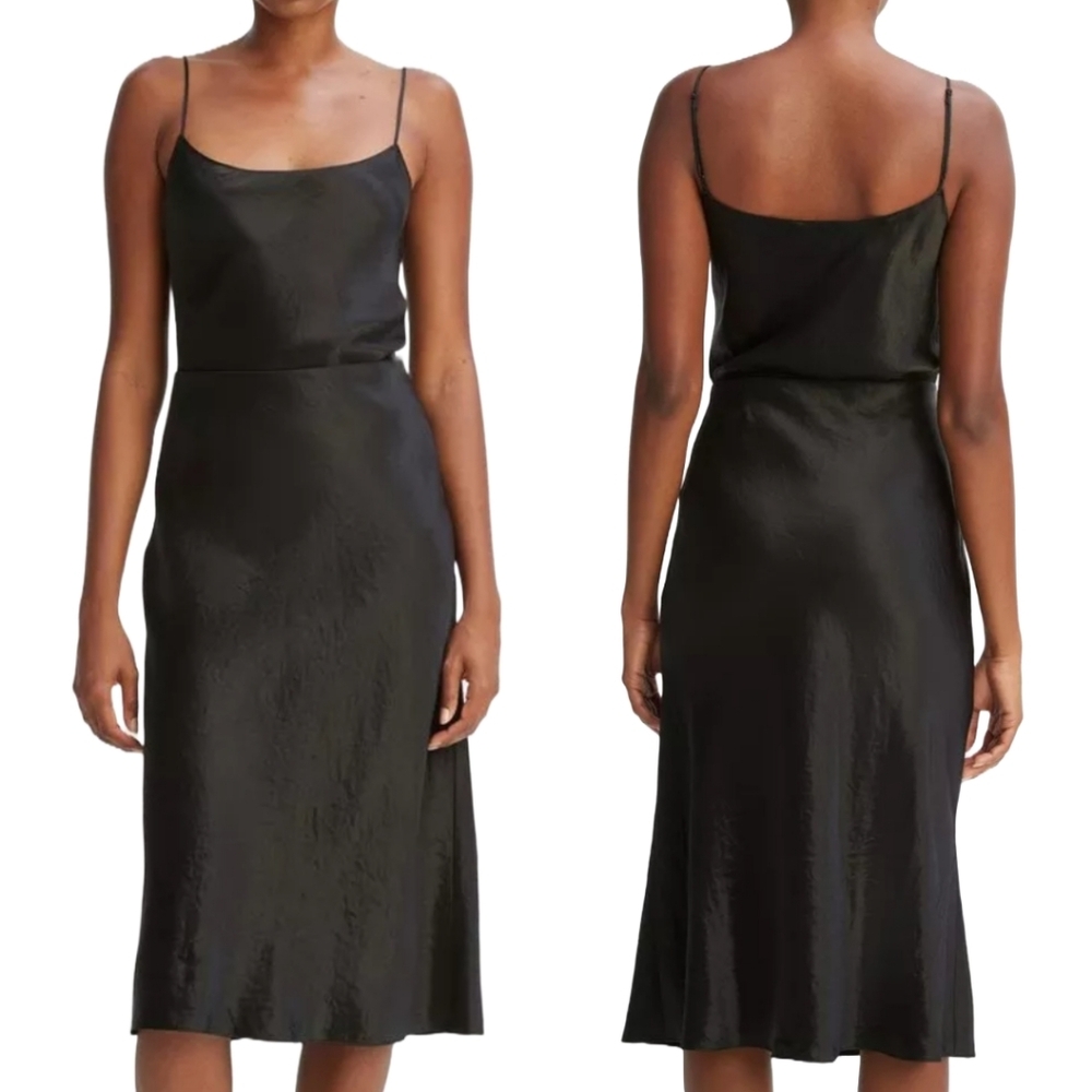 Vince NEW Satin Slip Skirt Black Extra Large NWOT Luxury Minimalist Classic